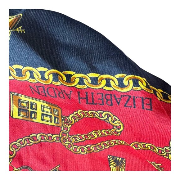 Elizabeth Arden Red Door Silk Scarf 32.5" Red & Black Chain Print Made In Italy - Picture 4 of 8